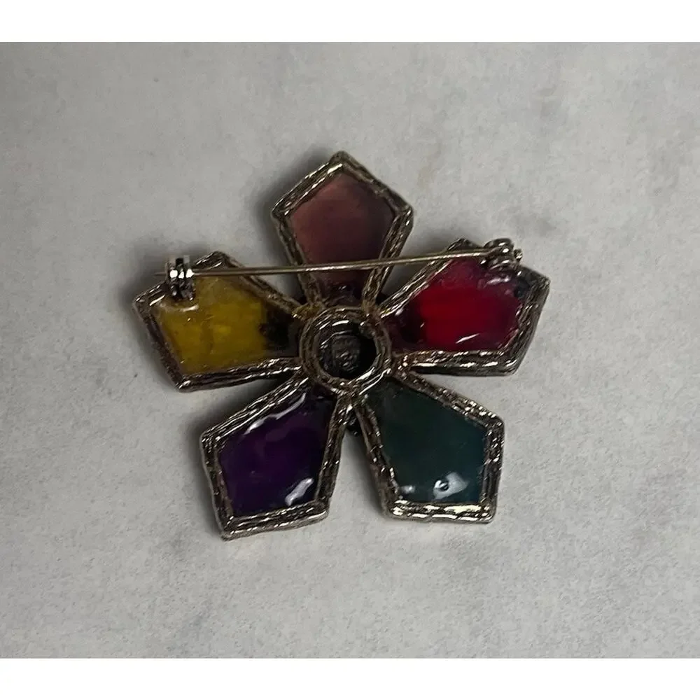 Vintage Coro Venetian Glow Stained Glass Resin Griffin Brooch Heraldic Star